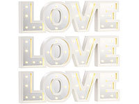 Lunartec LED-Schriftzug "LOVE" aus Holz & Spiegeln mit Timer, 3er-Set