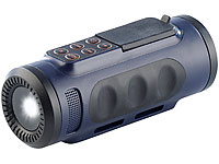 Lunartec 4in1-Outdoor-Genie mit Radio, MP3-Player, Taschenlampe & Lautsprecher; Stirnlampen 