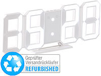 Lunartec Digitale Jumbo-LED-Tisch & Wanduhr (Versandrückläufer); LED-Funk-Wanduhren mit Temperaturanzeigen, Kompakte 3D-Wand- und Tischuhr mit 7-Segment-LED-Anzeige 