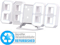 Lunartec Große LED-Tisch & Wanduhr, 7-Segment-Ziffern, Versandrückläufer; LED-Funk-Wanduhren mit Temperaturanzeigen, Kompakte 3D-Wand- und Tischuhr mit 7-Segment-LED-Anzeige 