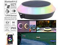 Lunartec Smarte Solar-Outdoor-Leuchte, RGB-CCT-LEDs, PIR, Bluetooth, App, 90 lm; LED-Solar-Wegeleuchten LED-Solar-Wegeleuchten LED-Solar-Wegeleuchten LED-Solar-Wegeleuchten 