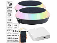 Lunartec 2er-Set Solar-Outdoor-Leuchten, RGB-CCT-LEDs, PIR, WLAN-Gateway, App; LED-Solar-Wegeleuchten LED-Solar-Wegeleuchten LED-Solar-Wegeleuchten LED-Solar-Wegeleuchten 