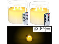 Lunartec 2er-Set LED-Echtwachs-Kerzen im Windglas mit Fernbedienung; Party-LED-Lichterketten in Glühbirnenform 