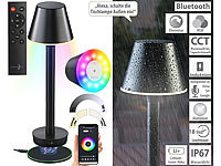 Lunartec Smarte Outdoor-Tischlampe, RGB-CCT-LEDs, App, inkl. Fernbedienung; 3in1-Akku-LED-Leuchten 3in1-Akku-LED-Leuchten 3in1-Akku-LED-Leuchten 