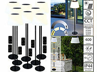 Lunartec 8er-Set Solar-LED-Tisch & Stehleuchte, Fernbedienung, CCT, 400 lm; Solar-Windlichter Solar-Windlichter Solar-Windlichter 
