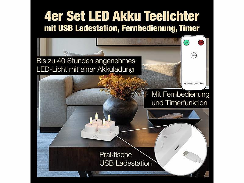 ; Akku-LED-Teelicht-Sets mit Ladestation Akku-LED-Teelicht-Sets mit Ladestation Akku-LED-Teelicht-Sets mit Ladestation 