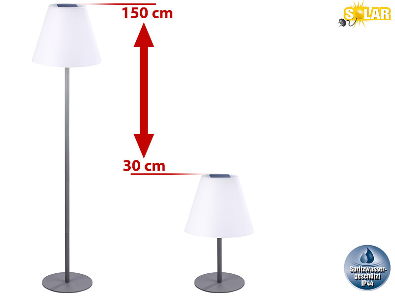 Kabellose & W, IP44 1,6 Stehleuchte, 50 Lunartec lm, Solar-LED-Tisch