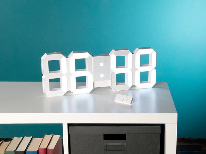 ; LED-Funk-Wanduhren mit Temperaturanzeigen, Kompakte 3D-Wand- und Tischuhr mit 7-Segment-LED-Anzeige 