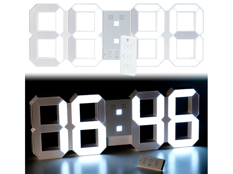 ; LED-Funk-Wanduhren mit Temperaturanzeigen, Kompakte 3D-Wand- und Tischuhr mit 7-Segment-LED-Anzeige 