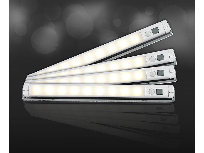 Lunartec LED-Lichtleiste mit Bewegungsmelder, warmweiß, 4er-Set; LED Streifen LED Streifen LED Streifen 