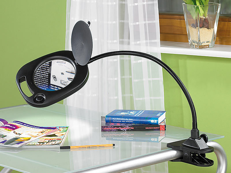 Lunartec 3in1 LED-Schwanenhals-Lupenlampe; Schreibtischlampen 