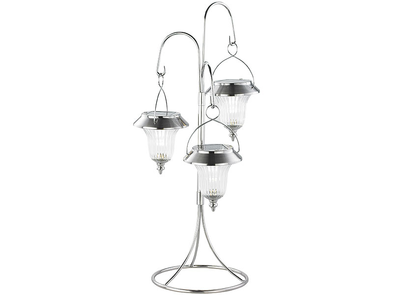 Nostalgische Solar-LED-Standleuchte aus Edelstahl (refurbished); Solar Windlichter 