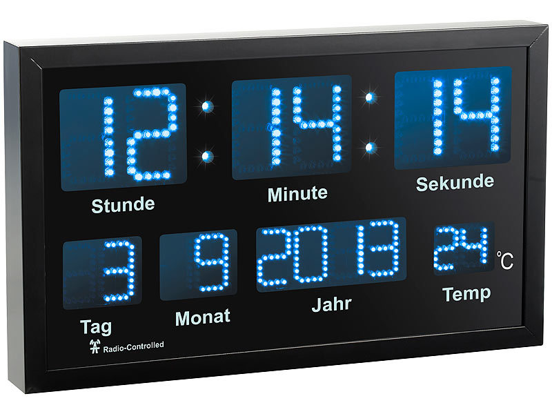 Lunartec LED-Funk-Tisch und Wanduhr mit Datum 412 Temperatur, und blaue LEDs