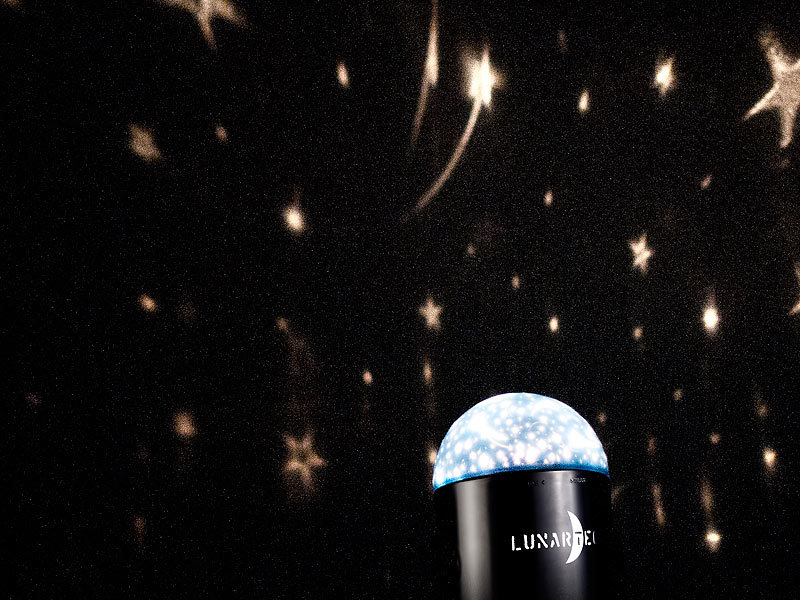Lunartec Stern Projektor: 2in1-Sternenhimmel- und Bilder-Projektor  Weltallzauber, 26 Vorlagen (Galaxy Projektor)