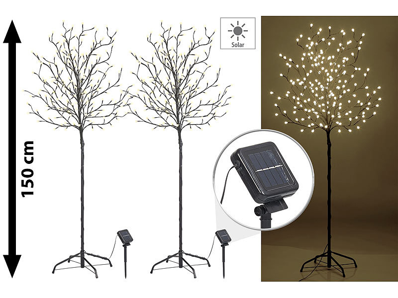 Lunartec 2er-Set XL-Solar-LED-Lichterbäume mit je 200 beleuchteten Knospen