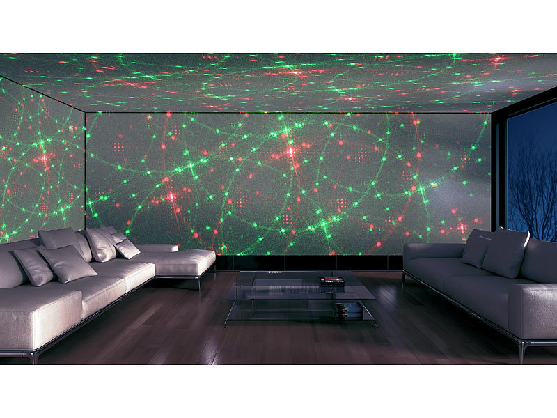 Lunartec Indoor-Laser-Projektor mit 12 Leuchtmustern, Sound-Steuerung,  grün/rot