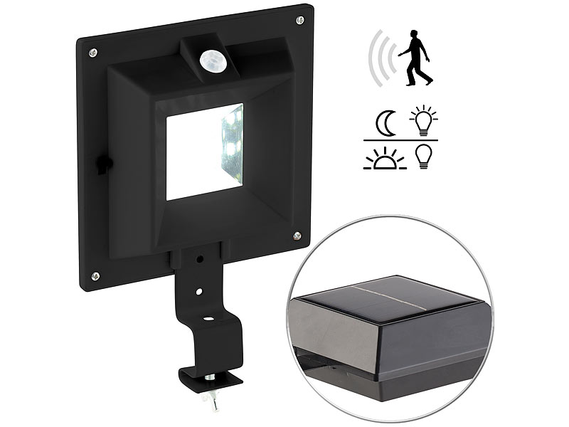 Lunartec Solar-LED-Dachrinnenleuchte, 160 lm, 2 W, PIR-Sensor, schwarz, 3er- Set