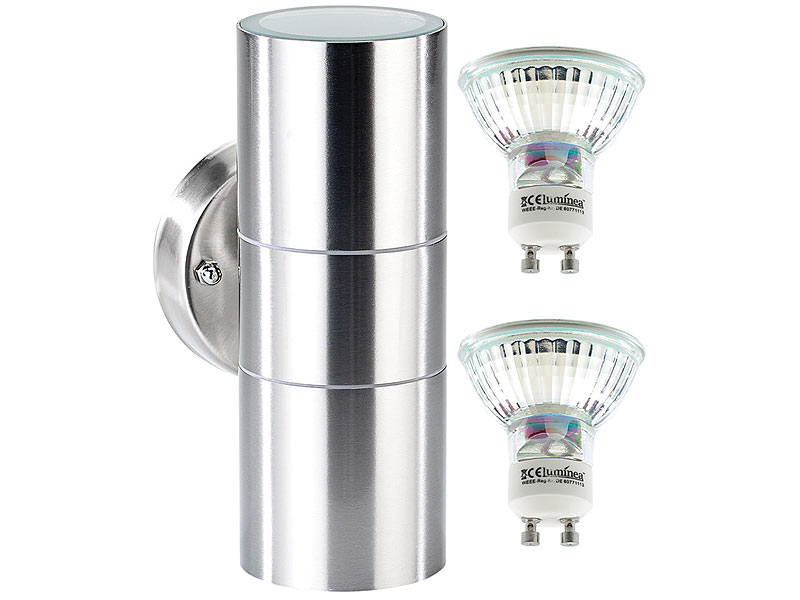 Lunartec Wandleuchte aus Edelstahl inkl. 2 LED Spots warmweiß, silber; Schreibtischlampen Schreibtischlampen Schreibtischlampen 