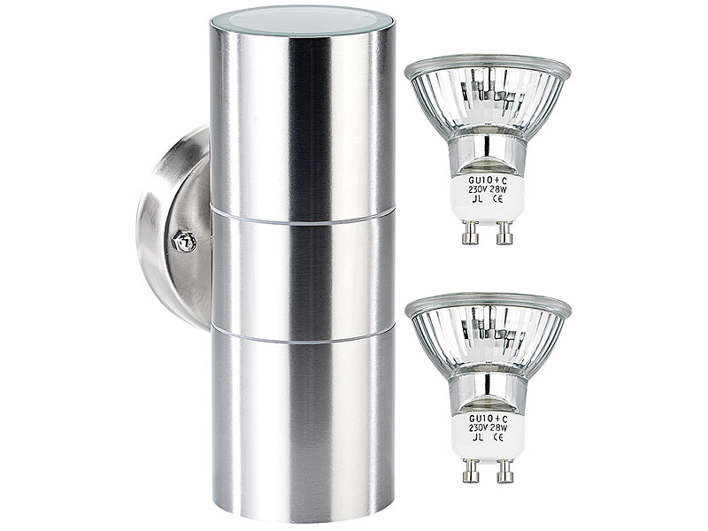Lunartec Wandleuchte aus Edelstahl inkl. 2x Halogenlampe 28W, silber; Schreibtischlampen Schreibtischlampen Schreibtischlampen 