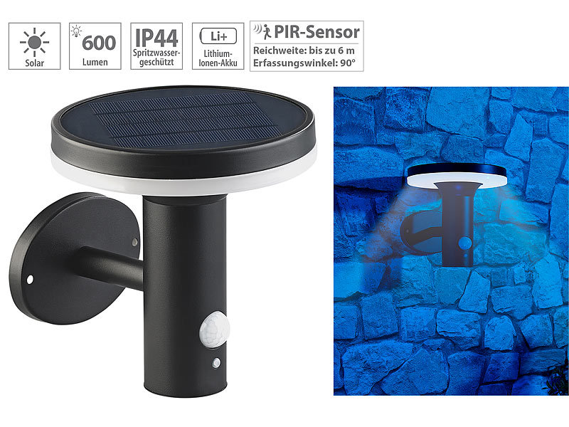 ; LED-Solar-Dachrinnenleuchten mit PIR-Sensoren & Nachtlicht-Funktion, Solar-LED-Wandlichter mit Nachtlicht-Funktion 
