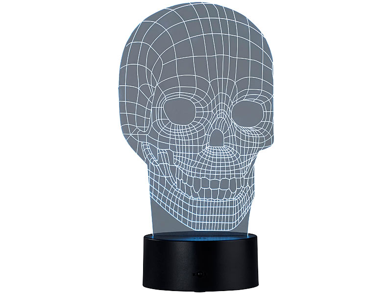 Lunartec 3D-Hologramm-Lampe mit Leuchtmotiv Totenkopf, 7-farbig