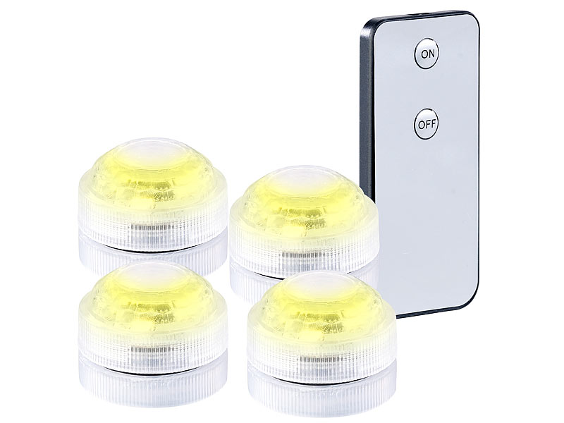 Lunartec 8er-Set Mini-LED-Unterwasser-Dekolichter, warmweiß, mit