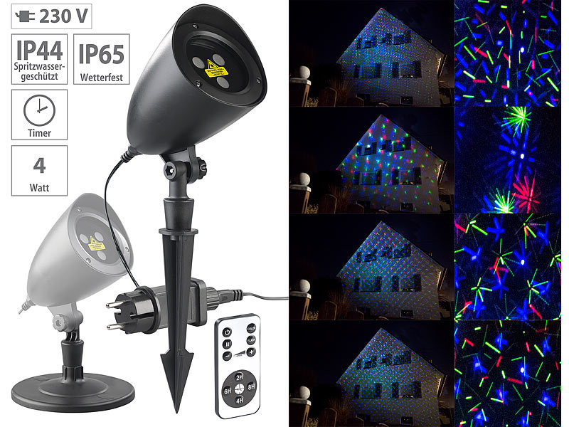 IP65/IP44 Lunartec & Fernbedienung, RGB-Laserprojektor Sternen-Lichteffekt mit