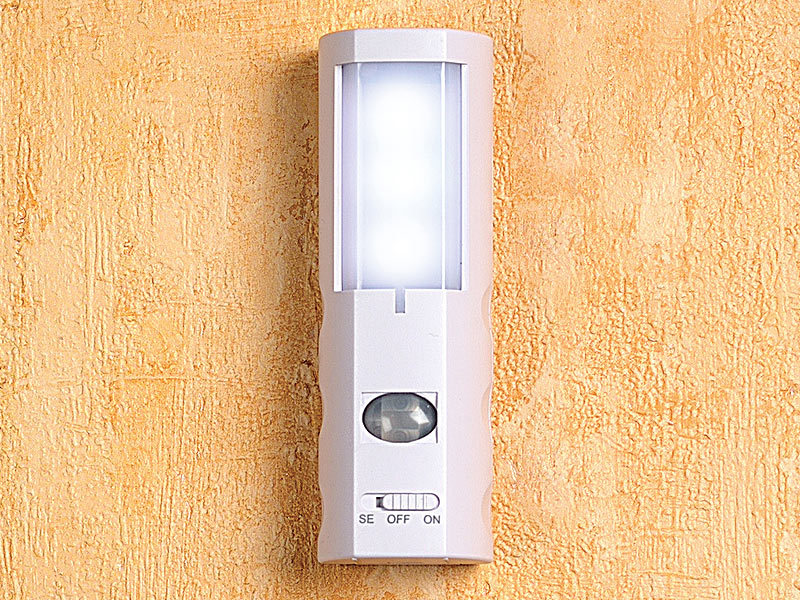 Lunartec LED-Nachtlicht mit Bewegungs-Sensor (Batterie betrieben); LED Batterie Leuchten LED Batterie Leuchten LED Batterie Leuchten LED Batterie Leuchten 