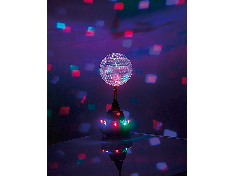 Lunartec Farbwechsel-LED-Discokugel mit Motor und Ständer; LED-Weihnachtsbaum-Kugel LED-Weihnachtsbaum-Kugel LED-Weihnachtsbaum-Kugel 