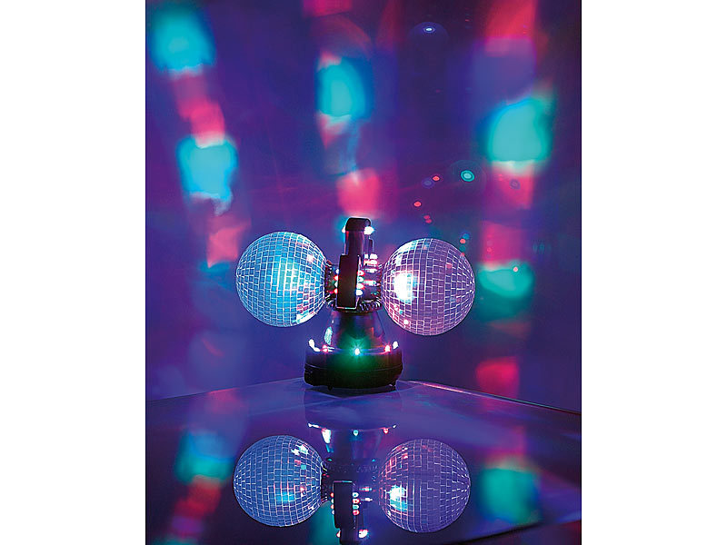 Lunartec Farbwechsel-Discokugel "Double" m. 32 LEDs, Motor; LED-Weihnachtsbaum-Kugel LED-Weihnachtsbaum-Kugel LED-Weihnachtsbaum-Kugel LED-Weihnachtsbaum-Kugel 