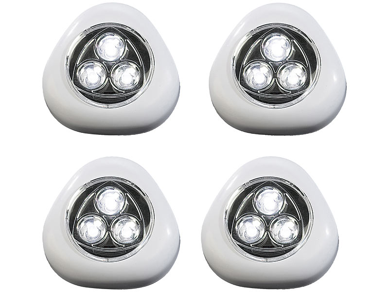 Lunartec "Stick & Push"-Light weiß 4er-Set; LED Steckdosen-Nachtlicht, LED Lichtleiste mit Bewegungsmelder LED Steckdosen-Nachtlicht, LED Lichtleiste mit Bewegungsmelder LED Steckdosen-Nachtlicht, LED Lichtleiste mit Bewegungsmelder 
