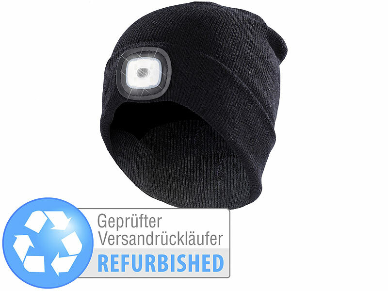 Lunartec Schwarze Strickmütze mit LED-Licht, Versandrückläufer