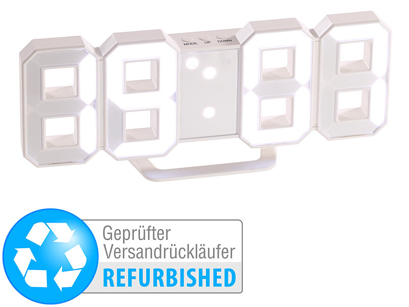 ; LED-Funk-Wanduhren mit Temperaturanzeigen, Kompakte 3D-Wand- und Tischuhr mit 7-Segment-LED-Anzeige LED-Funk-Wanduhren mit Temperaturanzeigen, Kompakte 3D-Wand- und Tischuhr mit 7-Segment-LED-Anzeige 
