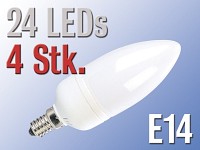 Lunartec LED-Lampe Candle, 24 LEDs, kaltweiß, E14 (230V) 4er Pack
