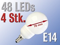 Lunartec LED-Lampe Classic, 48 LEDs, warmweiß, E14 (230V) 4er Pack