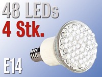 Lunartec LED-Strahler, 48 LEDs, warmweiß, E14 (230V) 4er Pack