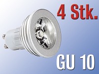 Lunartec High-Power LED-Strahler, 3W LED, warmweiß, GU 10 (230V) 4er Pack