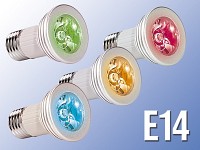 Lunartec High-Power LED-Strahler, 3W LED, 4-Farben Pack, E14 (230V)