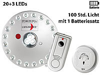 Lunartec Rundleuchte mit 20+3 LEDs, inklusive Fernbedienung; Petroleum-Sturmlaternen, LED-Batterieleuchten mit Bewegungsmelder Petroleum-Sturmlaternen, LED-Batterieleuchten mit Bewegungsmelder Petroleum-Sturmlaternen, LED-Batterieleuchten mit Bewegungsmelder