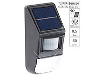 Lunartec LED-Solar-Wandleuchte, Dämmerungs & PIR-Bewegungssensor, 50 lm, 0,5 W; LED-Solar-Wegeleuchten mit Bewegungssensoren LED-Solar-Wegeleuchten mit Bewegungssensoren LED-Solar-Wegeleuchten mit Bewegungssensoren 