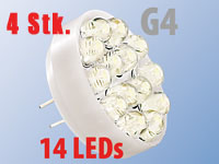 Lunartec LED-Stiftsockellampe G4 (12V), 14 LEDs warmweiß, horizontal, 4er-Set