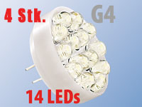 Lunartec LED-Stiftsockellampe G4 (12V), 14 LEDs warmweiß, horizontal, 4er-Set; LED-Stiftsockel G4 