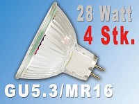 Lunartec Halogen-Spiegellampe 12Volt, MR16/GU5.3, 28 Watt, 4er-Pack