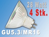 Lunartec Halogen-Spiegellampe 12Volt, MR16/GU5.3, 28 Watt, 4er-Pack; Halogen-Spot GU5.3 (warmweiß) 