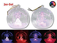 Lunartec Mundgeblasene LED-Glas-Ornamente in Kugelform, 4er-Set; Kabellose LED-Weihnachtsbaumkerzen mit Fernbedienung 