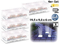 Lunartec 4er-Set Solar-Glasbausteine mit LED & Lichtsensor, 19,5 x 9,8 x 6 cm; LED-Solar-Wegeleuchten LED-Solar-Wegeleuchten