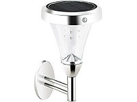 Lunartec Solar-LED-Wandlampe im Edelstahl-Look mit PIR-Sensor, 4er-Set