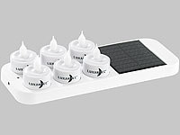 Lunartec 6 LED-Akku-Teelichte mit Dekogläsern & Solar-Ladestation; Akku-LED-Teelicht-Sets mit Ladestation Akku-LED-Teelicht-Sets mit Ladestation Akku-LED-Teelicht-Sets mit Ladestation Akku-LED-Teelicht-Sets mit Ladestation 