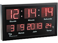 Lunartec LED-Funk-Tisch und Wanduhr mit Datum und Temperatur, 412 rote LEDs; 3D-Wand- und Tischuhren mit 7-Segment-LED-Anzeigen 3D-Wand- und Tischuhren mit 7-Segment-LED-Anzeigen 3D-Wand- und Tischuhren mit 7-Segment-LED-Anzeigen