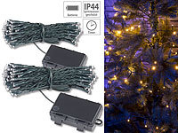 Lunartec 2er-Set LED-Lichterketten mit 100 LEDs, Timer, Batterie, warmweiß, 10m; LED-Lichterketten für innen und außen, LED-Solar-Lichterketten (warmweiß)
